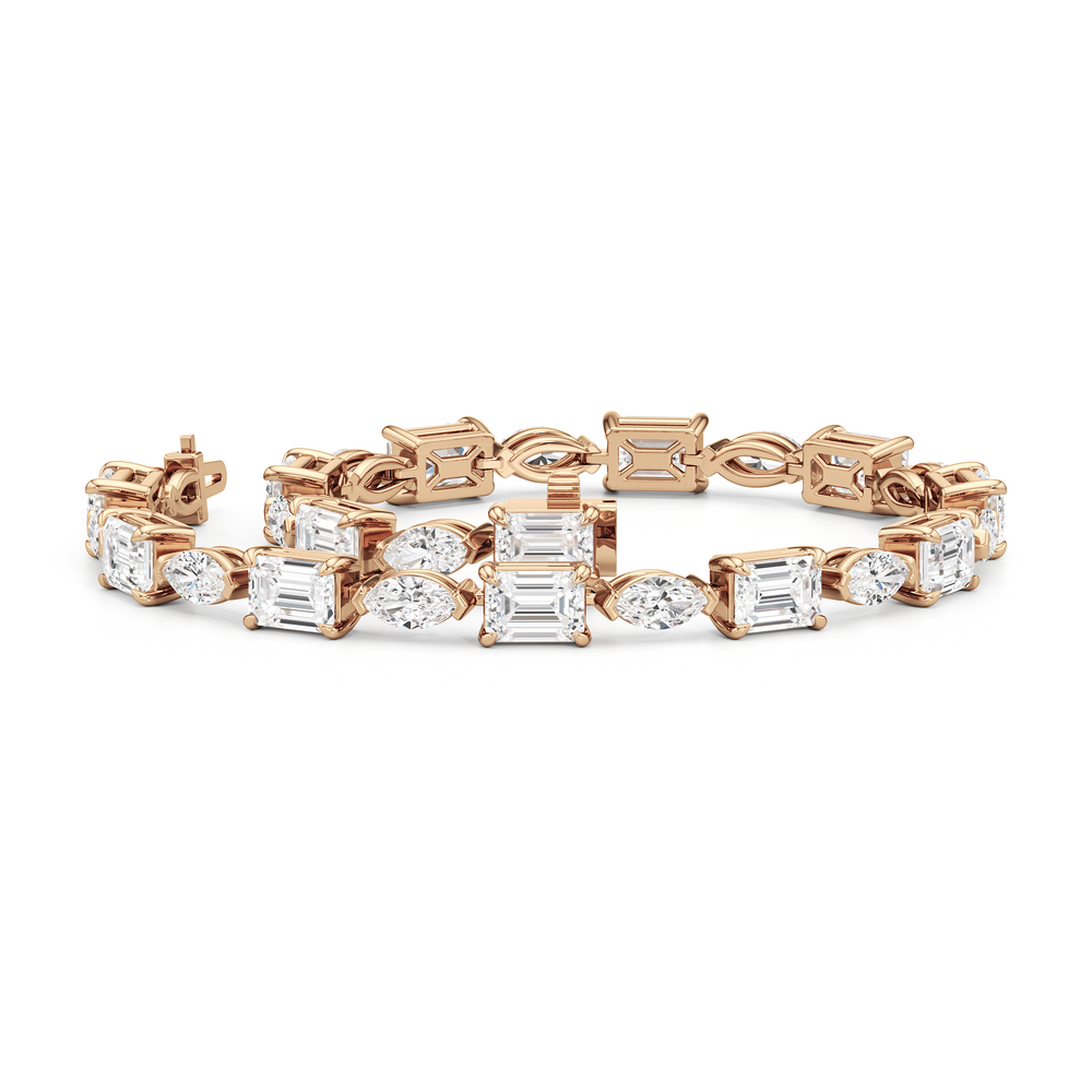 Marquise and Emerald Alternating Tennis Bracelet with Lab Cut Diamond in 14KT Rose Gold view 3
