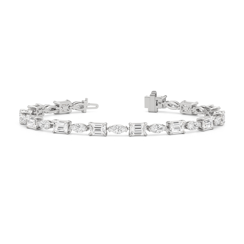 Marquise and Emerald Alternating Tennis Bracelet with Lab Cut Diamond in 14KT White Gold view 2
