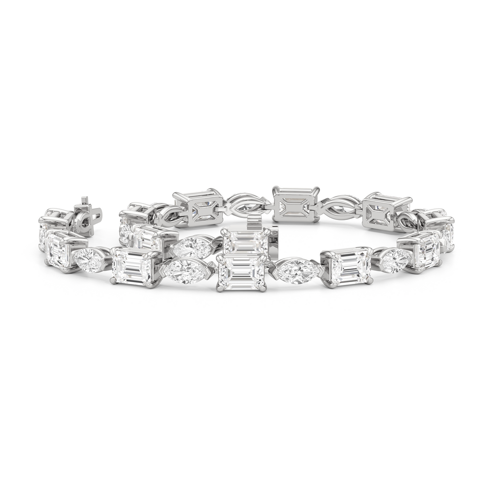 Marquise and Emerald Alternating Tennis Bracelet with Lab Cut Diamond in 14KT White Gold view 3
