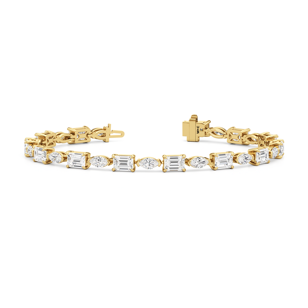 Marquise and Emerald Alternating Tennis Bracelet with Lab Cut Diamond in 14KT Yellow Gold view 2
