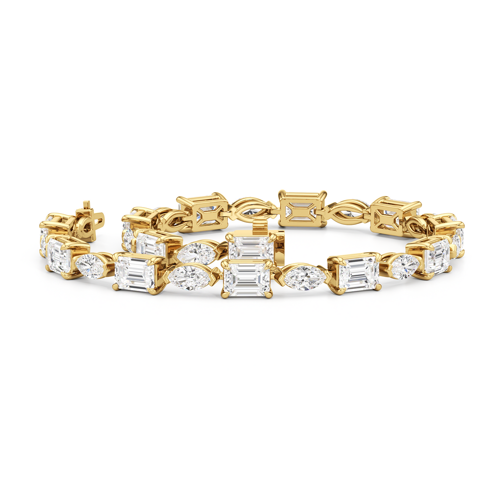 Marquise and Emerald Alternating Tennis Bracelet with Lab Cut Diamond in 14KT Yellow Gold view 3
