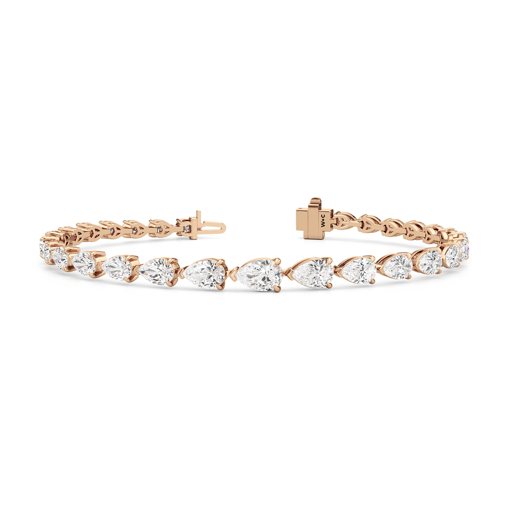 Graduating Pear Tennis Bracelet with Lab Cut Diamond in 14KT Rose Gold view 2
