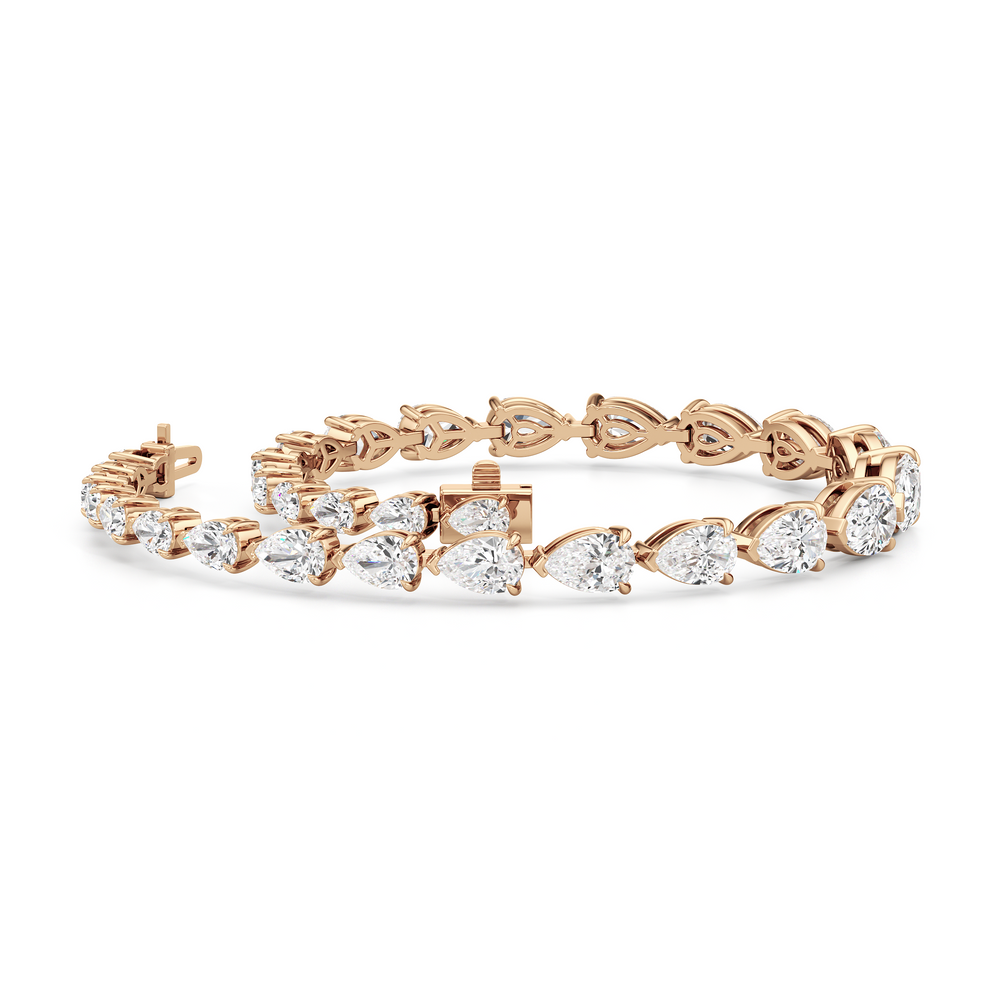 Graduating Pear Tennis Bracelet with Lab Cut Diamond in 14KT Rose Gold view 3
