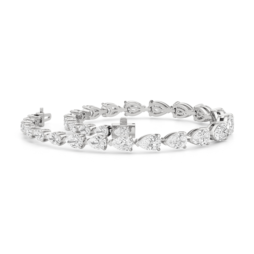Graduating Pear Tennis Bracelet with Lab Cut Diamond in 14KT White Gold view 3
