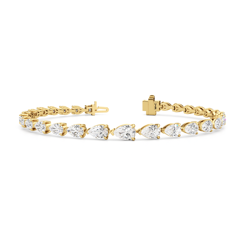 Graduating Pear Tennis Bracelet with Lab Cut Diamond in 14KT Yellow Gold view 2
