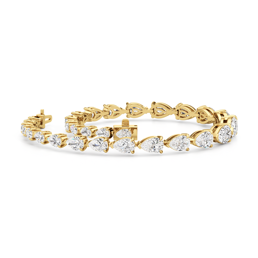 Graduating Pear Tennis Bracelet with Lab Cut Diamond in 14KT Yellow Gold view 3

