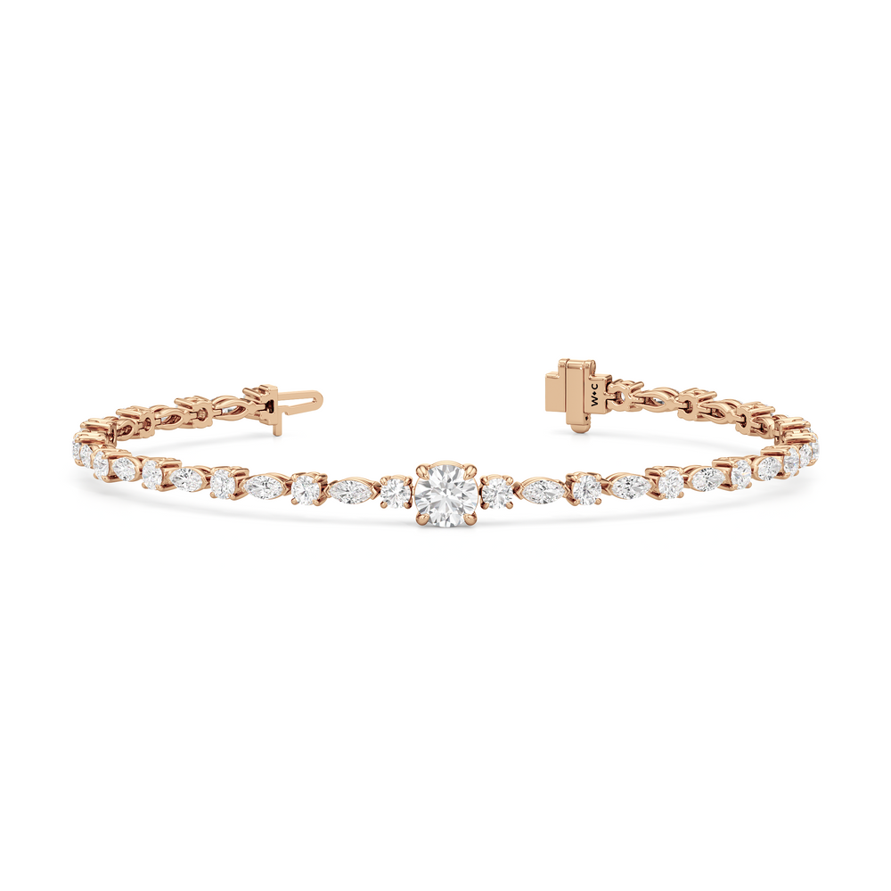 Round with Trailing Round and Marquise Tennis Bracelet with Lab Cut Diamond in 14KT Rose Gold view 2
