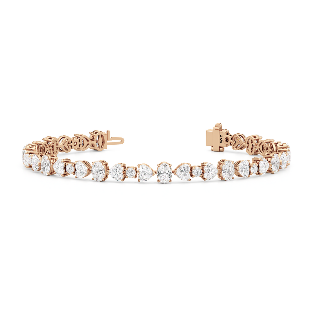 Hearts and Ovals Tennis Bracelet with Lab Cut Diamond in 14KT Rose Gold view 2
