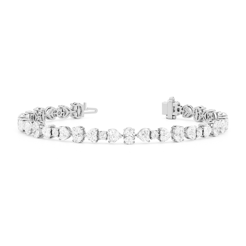 Hearts and Ovals Tennis Bracelet with Lab Cut Diamond in 14KT White Gold view 2
