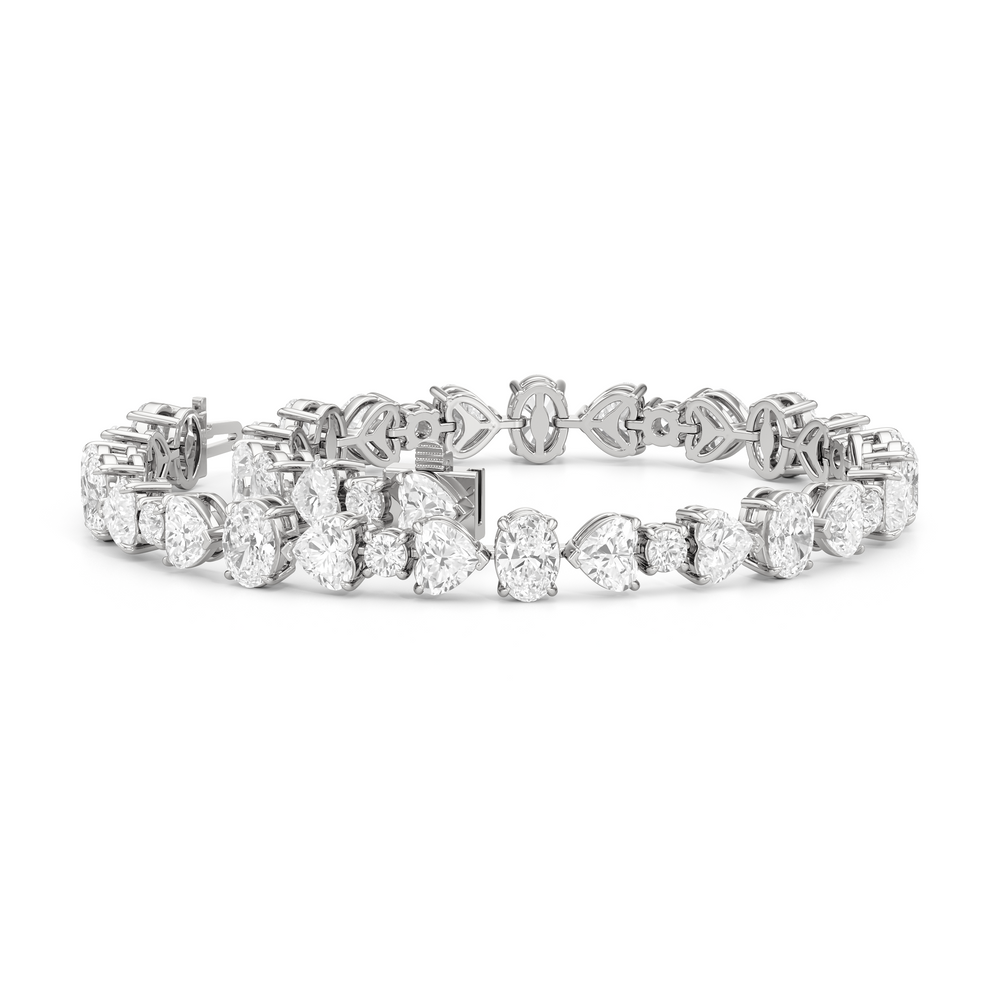 Hearts and Ovals Tennis Bracelet with Lab Cut Diamond in 14KT White Gold view 3
