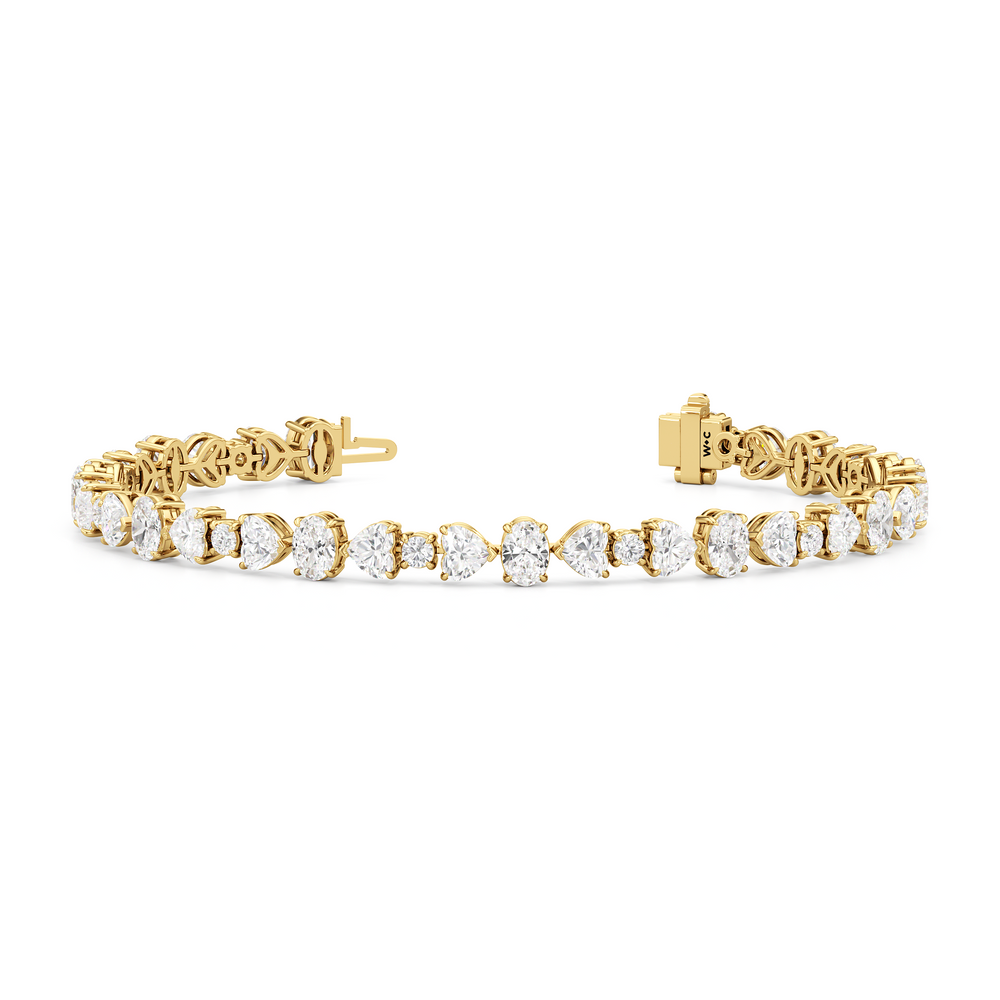 Hearts and Ovals Tennis Bracelet with Lab Cut Diamond in 14KT Yellow Gold view 2
