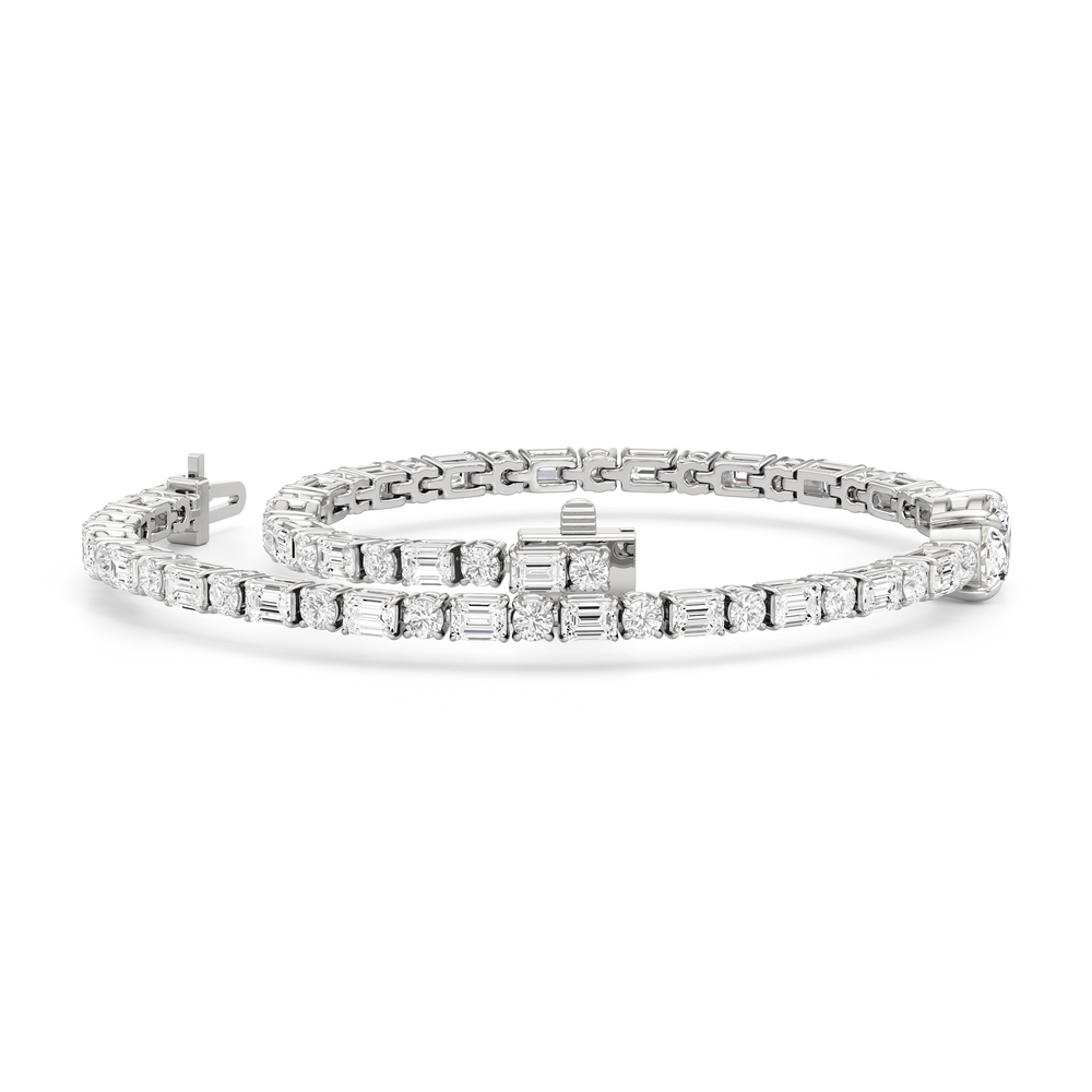 Oval With Trailing Round and Emeralds Tennis Bracelet with Lab Cut Diamond in 14KT White Gold view 3
