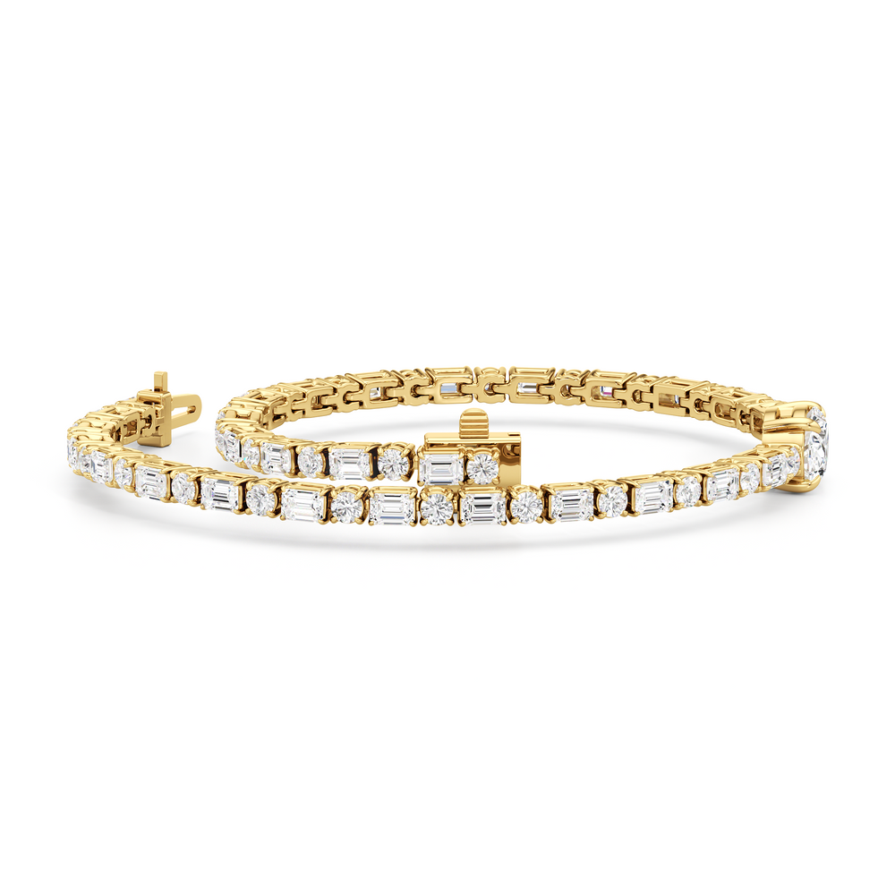 Oval With Trailing Round and Emeralds Tennis Bracelet with Lab Cut Diamond in 14KT Yellow Gold view 3
