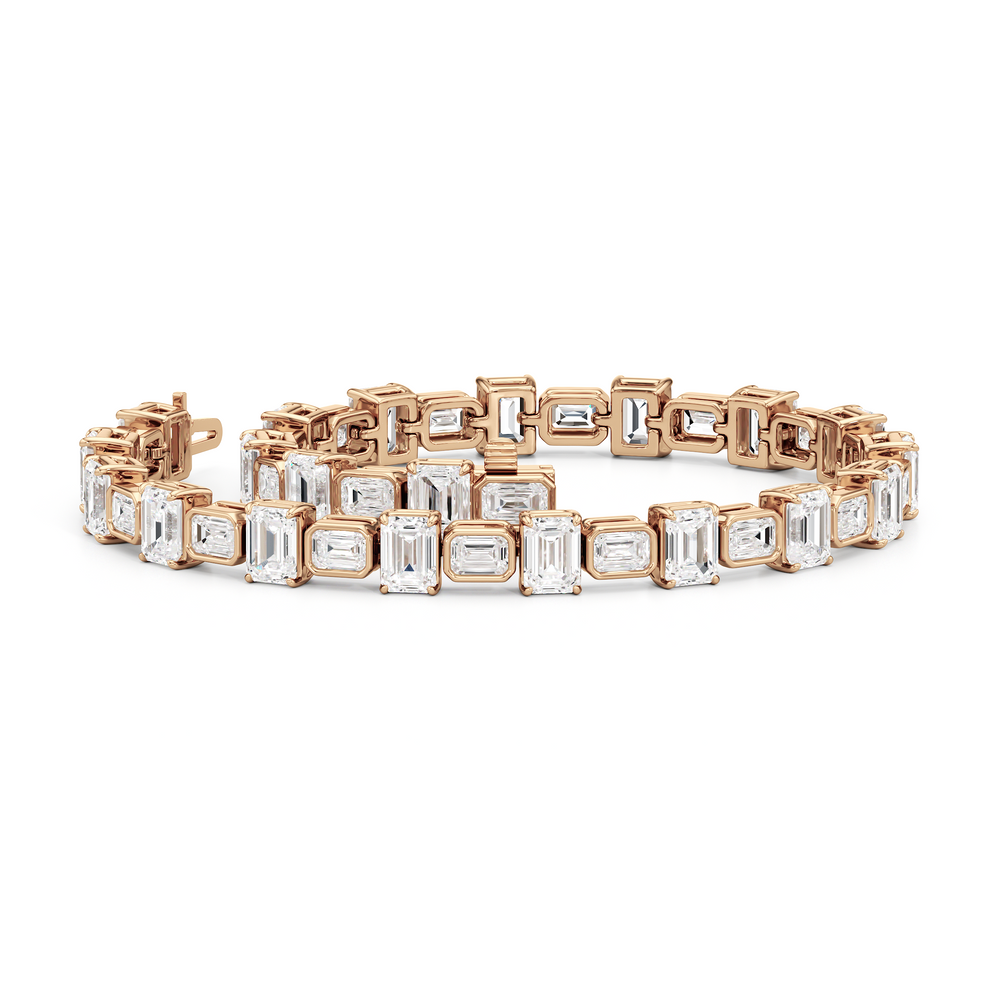 Alternating Bezeled Emerald Tennis Bracelet with Lab Cut Diamond in 14KT Rose Gold view 3
