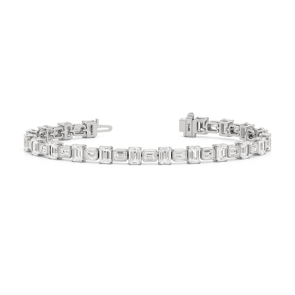 Alternating Bezeled Emerald Tennis Bracelet with Lab Cut Diamond in 14KT White Gold view 2
