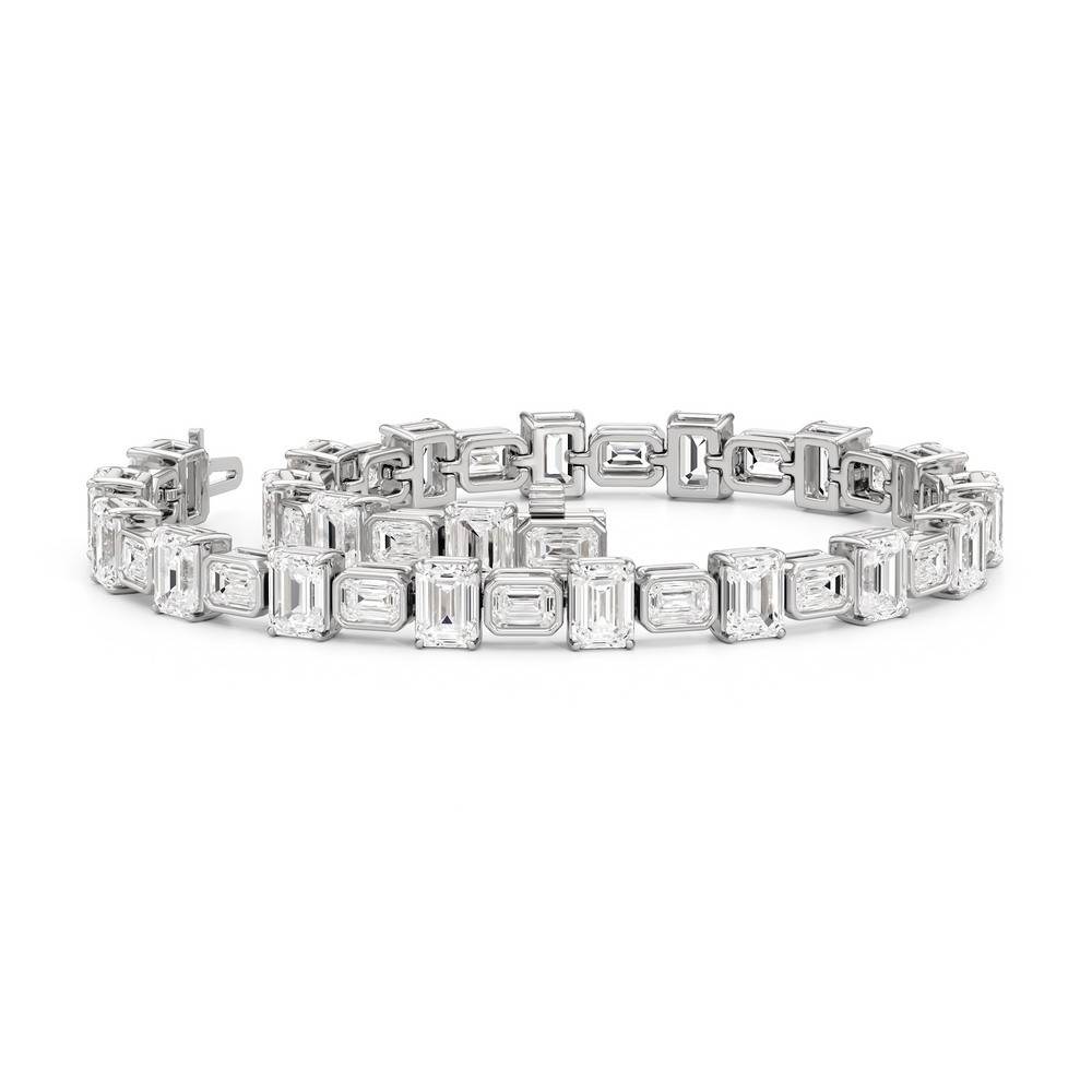 Alternating Bezeled Emerald Tennis Bracelet with Lab Cut Diamond in 14KT White Gold view 3
