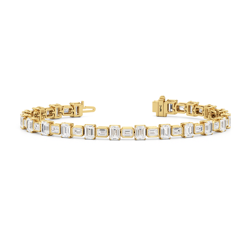 Alternating Bezeled Emerald Tennis Bracelet with Lab Cut Diamond in 14KT Yellow Gold view 2
