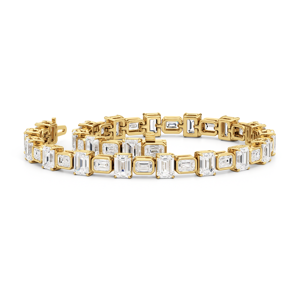 Alternating Bezeled Emerald Tennis Bracelet with Lab Cut Diamond in 14KT Yellow Gold view 3
