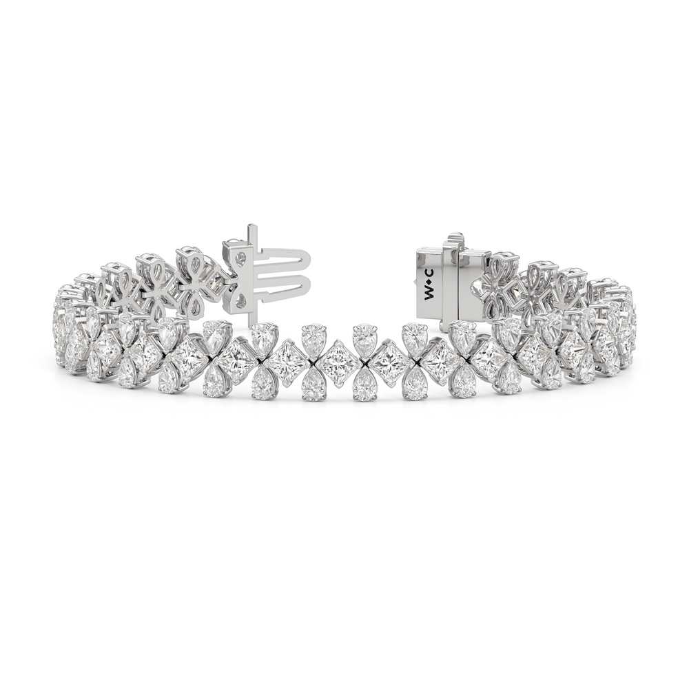 Fluer De Lis Tennis Bracelet with Lab Cut Diamond in 14KT White Gold view 2
