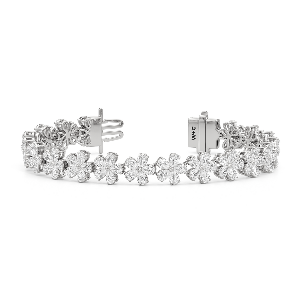 Daisy Bracelet with Lab Cut Diamond in 14KT White Gold view 1
