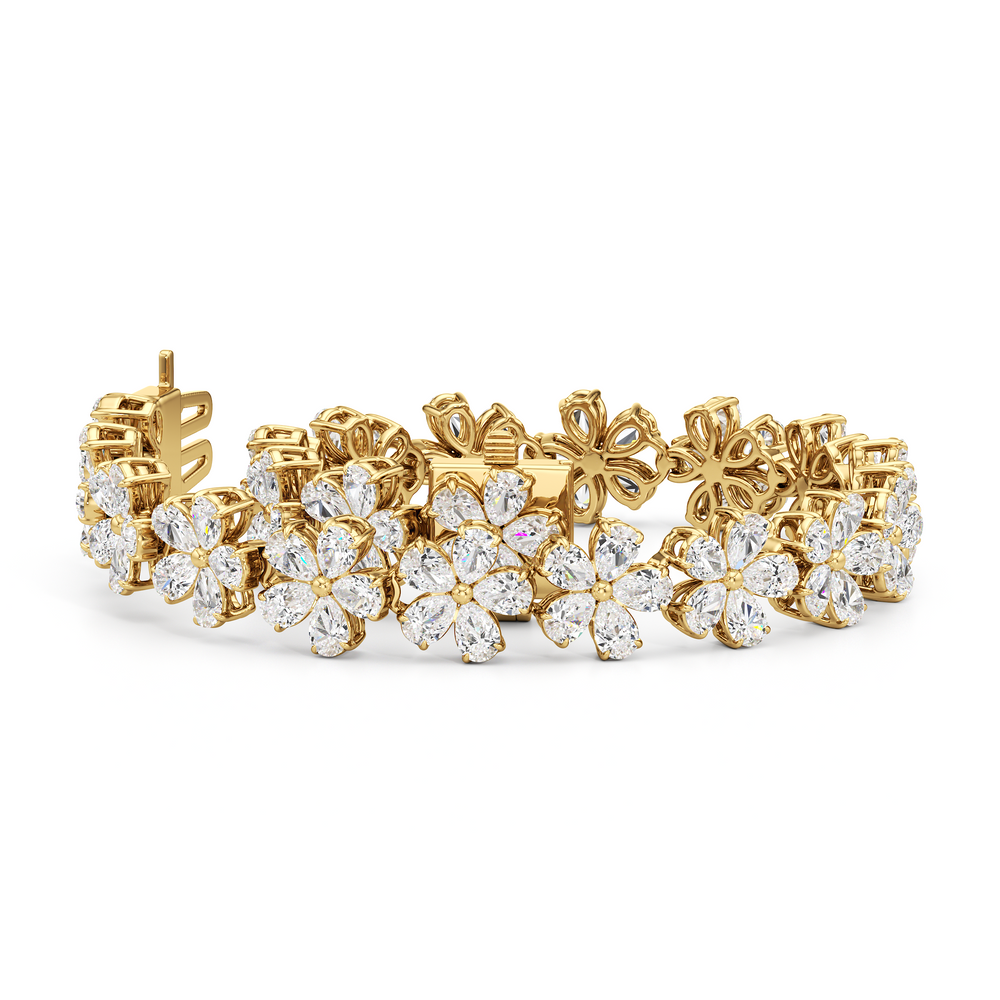 Daisy Bracelet with Lab Cut Diamond in 14KT Yellow Gold view 2

