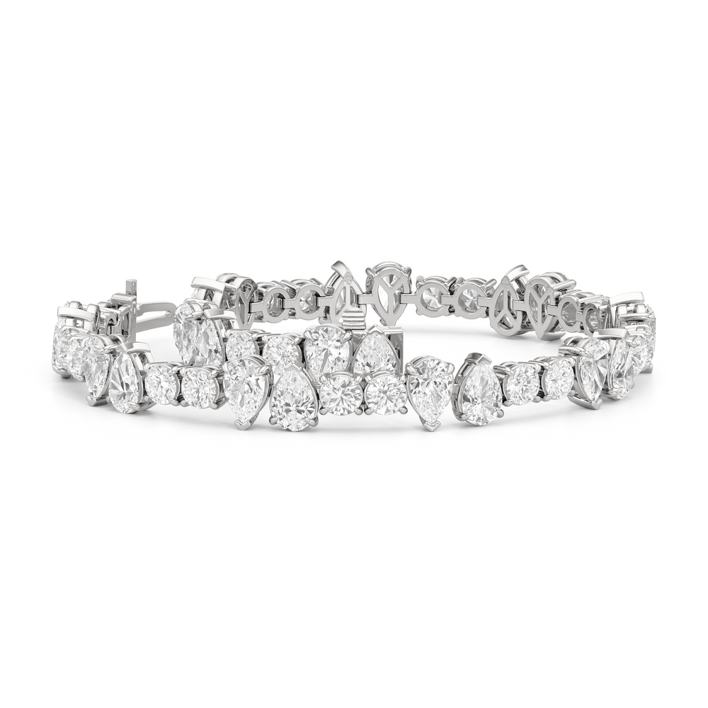 North-South Pear Sequenced Tennis Bracelet with Lab Cut Diamond in 14KT White Gold view 3
