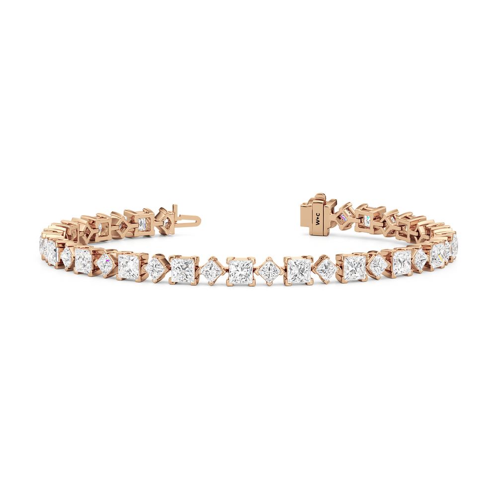 Alternating Princess Tennis Bracelet with 12 3/4 Cut Diamond in 14KT Rose Gold view 2
