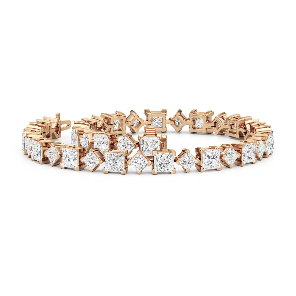 Alternating Princess Tennis Bracelet with 12 3/4 Cut Diamond in 14KT Rose Gold view 3
