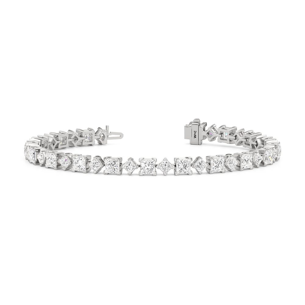 Alternating Princess Tennis Bracelet with 12 3/4 Cut Diamond in 14KT White Gold view 2
