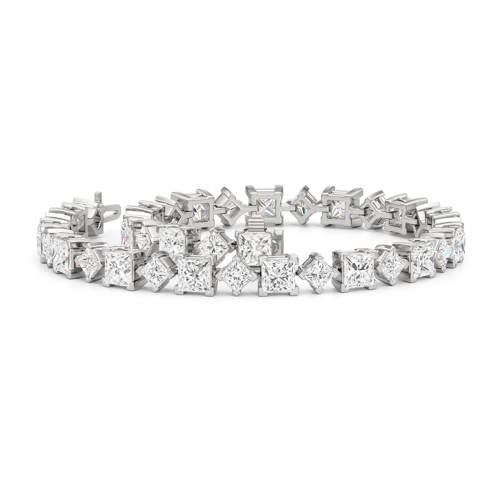 Alternating Princess Tennis Bracelet with 12 3/4 Cut Diamond in 14KT White Gold view 3
