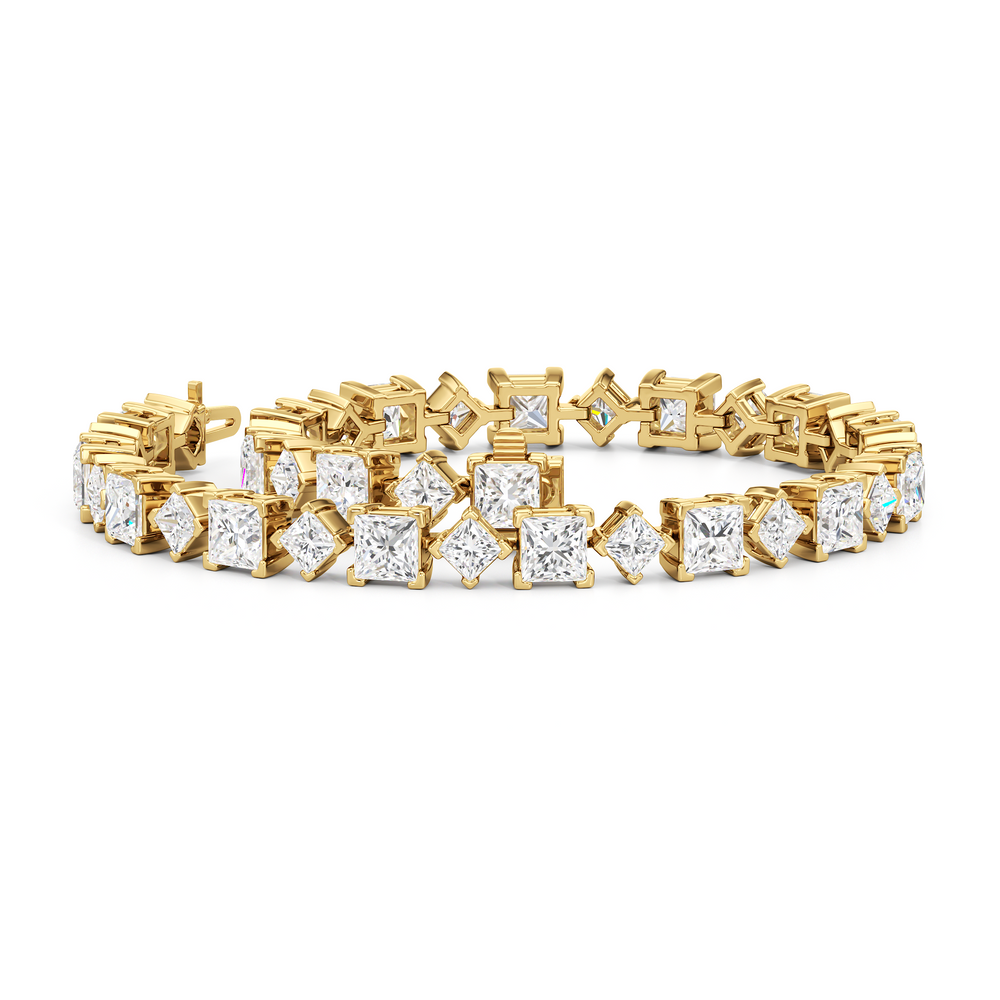 Alternating Princess Tennis Bracelet with 12 3/4 Cut Diamond in 14KT Yellow Gold view 3
