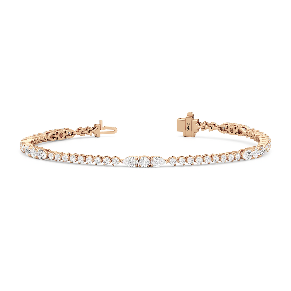 Pear and Round Sequenced Three Prong Tennis Bracelet with Lab Cut Diamond in 14KT Rose Gold view 2
