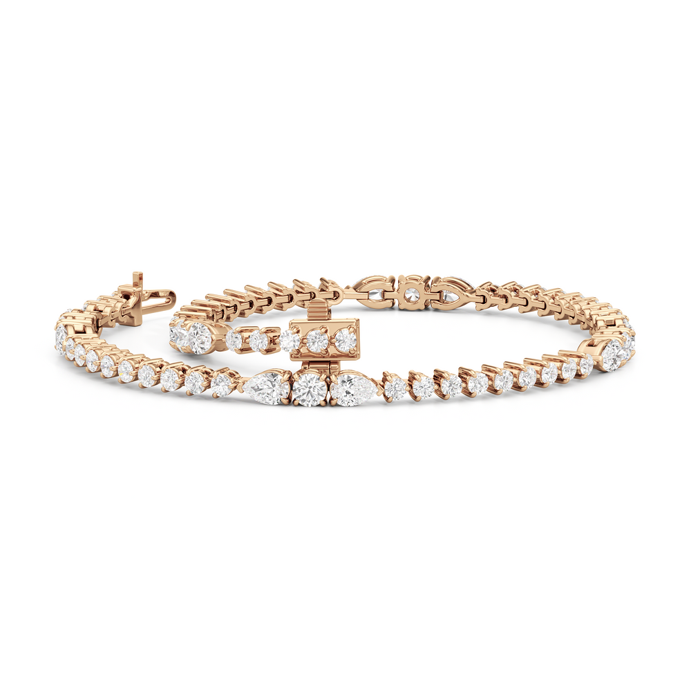 Pear and Round Sequenced Three Prong Tennis Bracelet with Lab Cut Diamond in 14KT Rose Gold view 3
