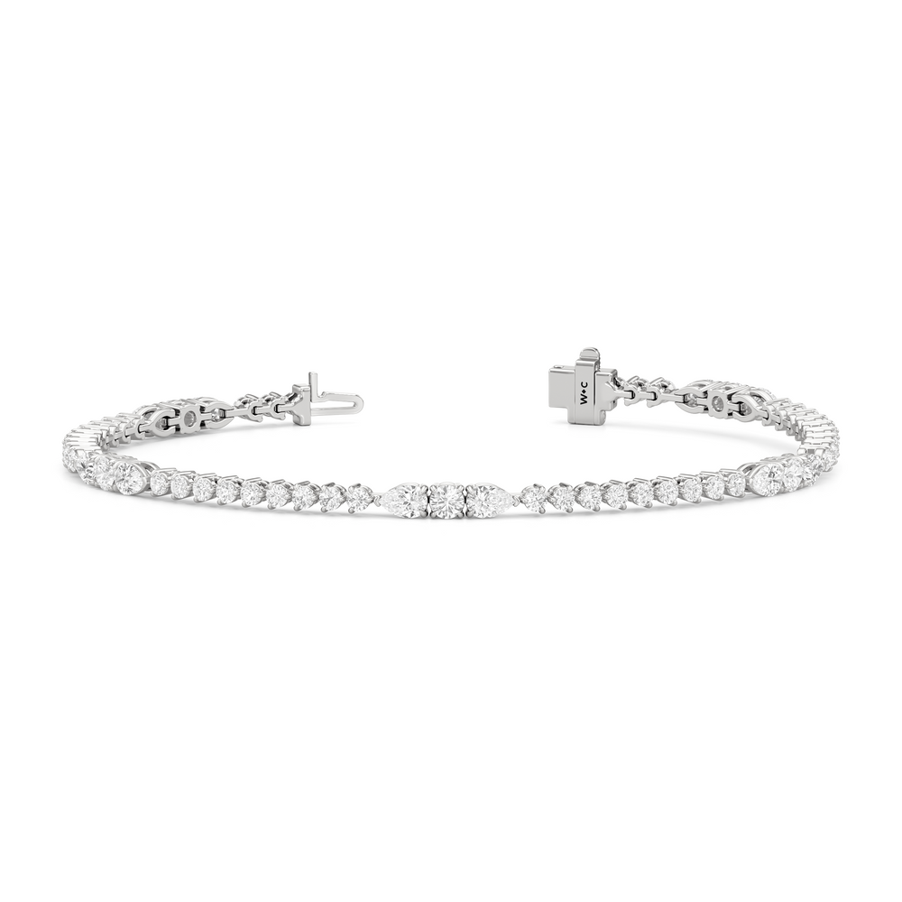 Pear and Round Sequenced Three Prong Tennis Bracelet with Lab Cut Diamond in 14KT White Gold view 2
