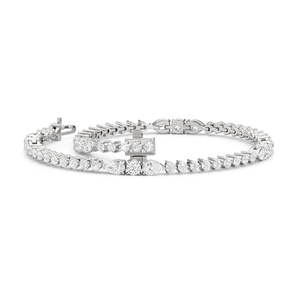 Pear and Round Sequenced Three Prong Tennis Bracelet with Lab Cut Diamond in 14KT White Gold view 3

