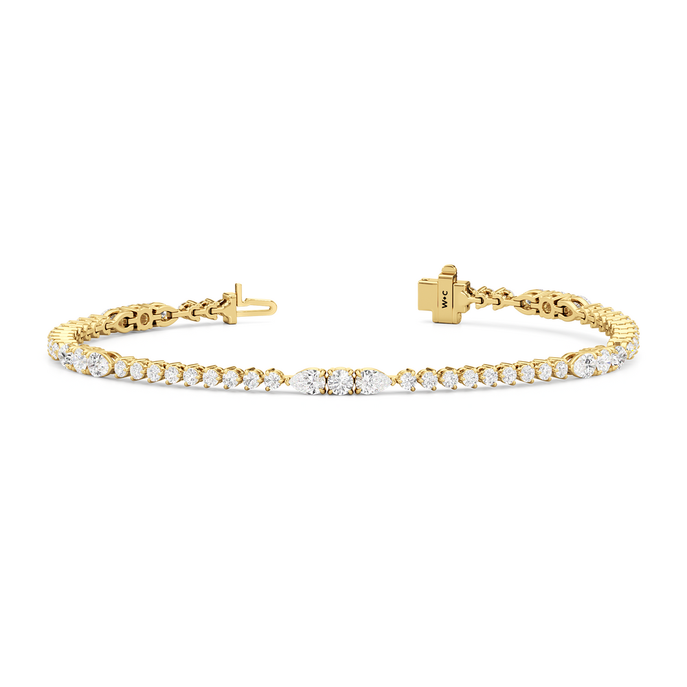 Pear and Round Sequenced Three Prong Tennis Bracelet with Lab Cut Diamond in 14KT Yellow Gold view 2
