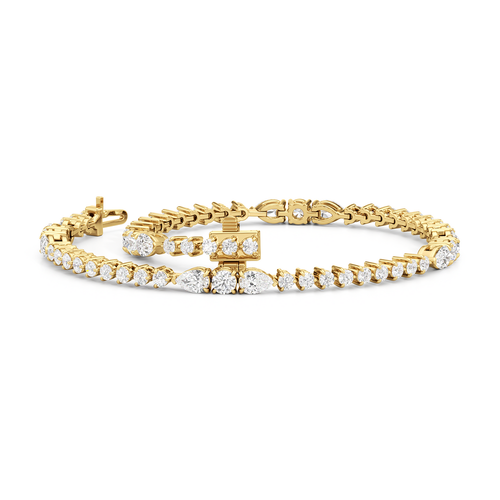 Pear and Round Sequenced Three Prong Tennis Bracelet with Lab Cut Diamond in 14KT Yellow Gold view 3
