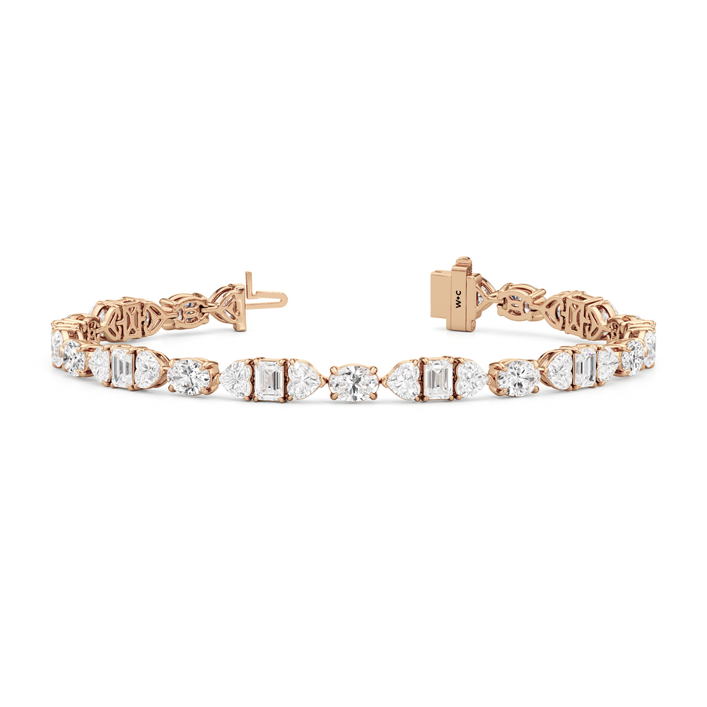 Hearts and Emerald Linea Tennis Bracelet with Lab Cut Diamond in 14KT Rose Gold view 2
