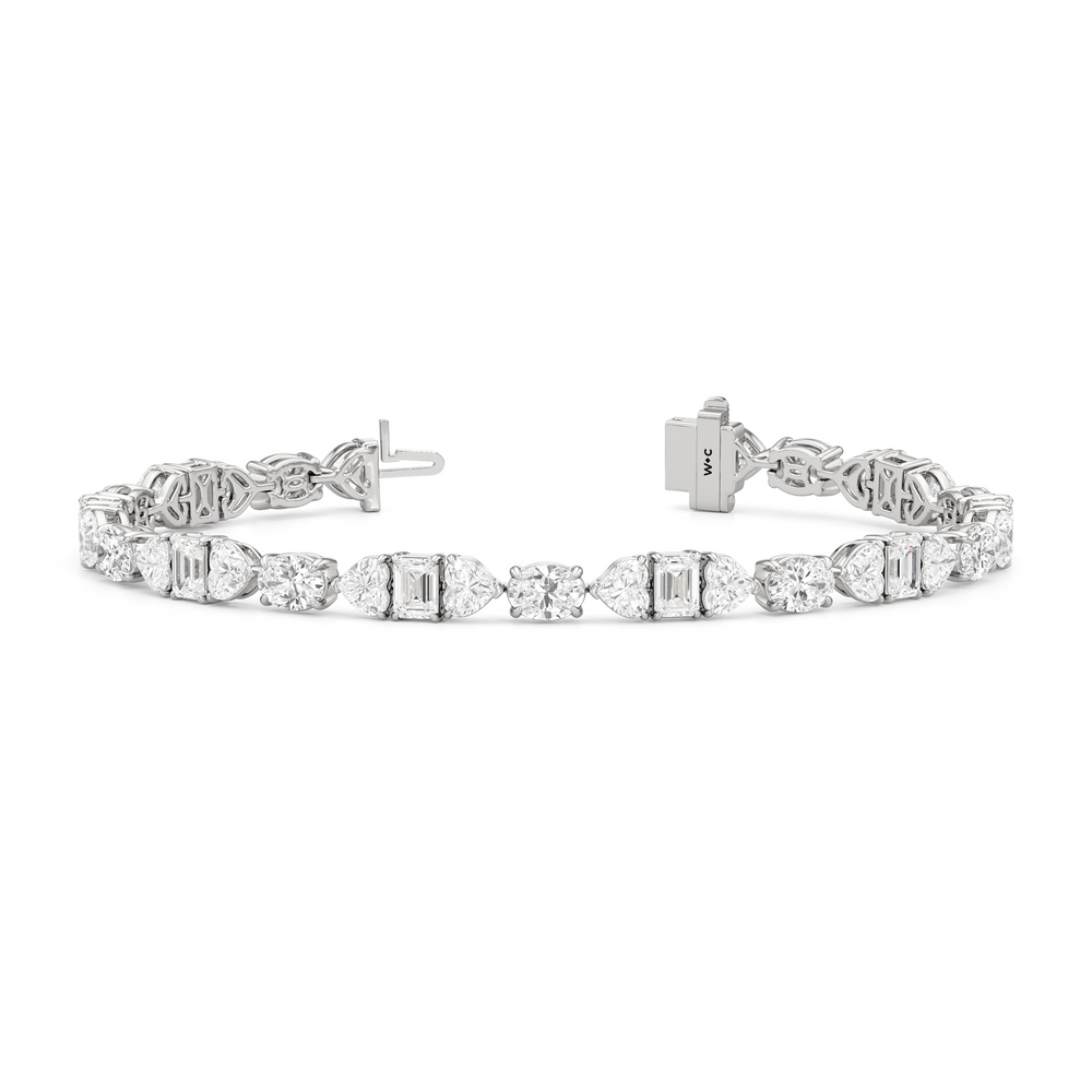 Hearts and Emerald Linea Tennis Bracelet with Lab Cut Diamond in 14KT White Gold view 2
