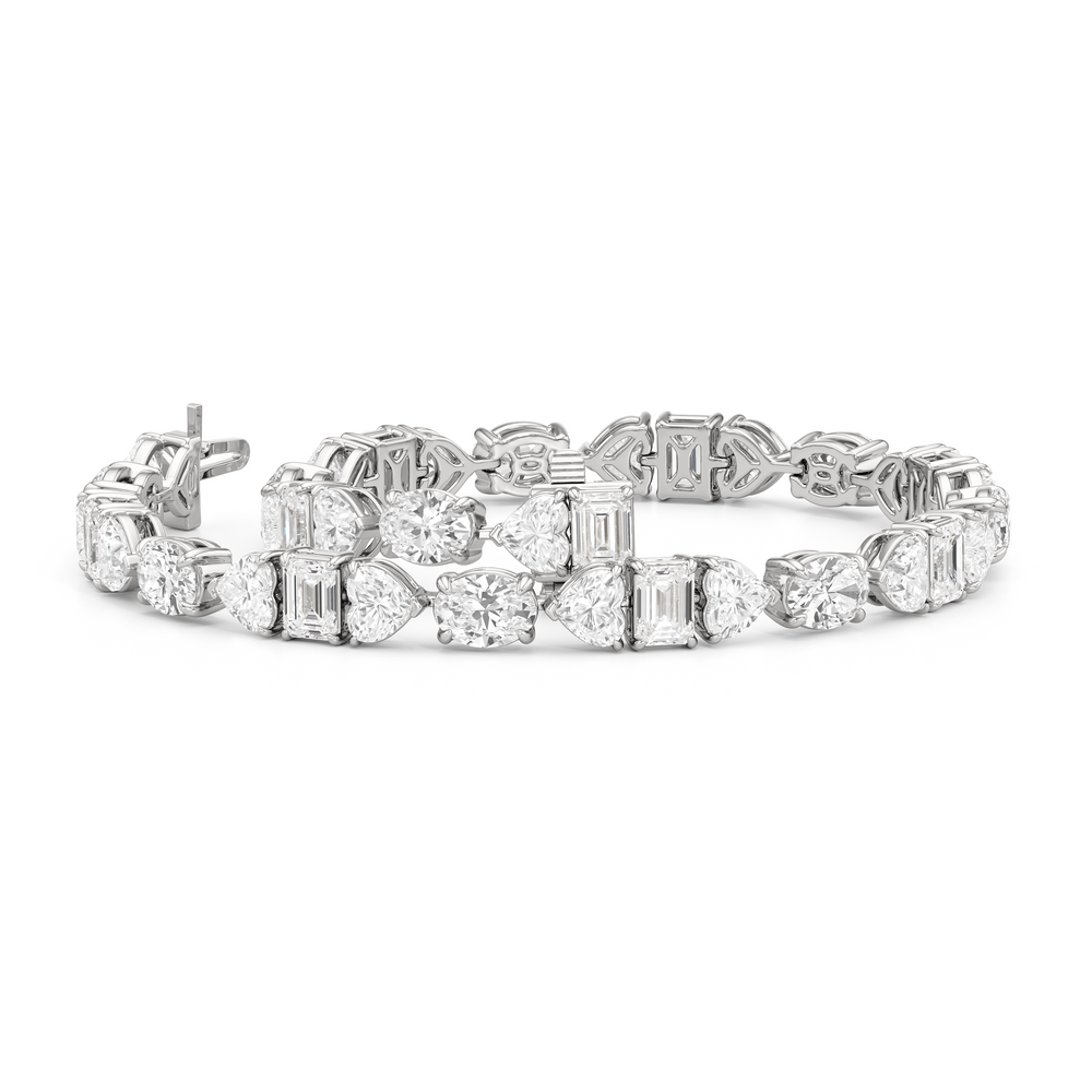 Hearts and Emerald Linea Tennis Bracelet with Lab Cut Diamond in 14KT White Gold view 3
