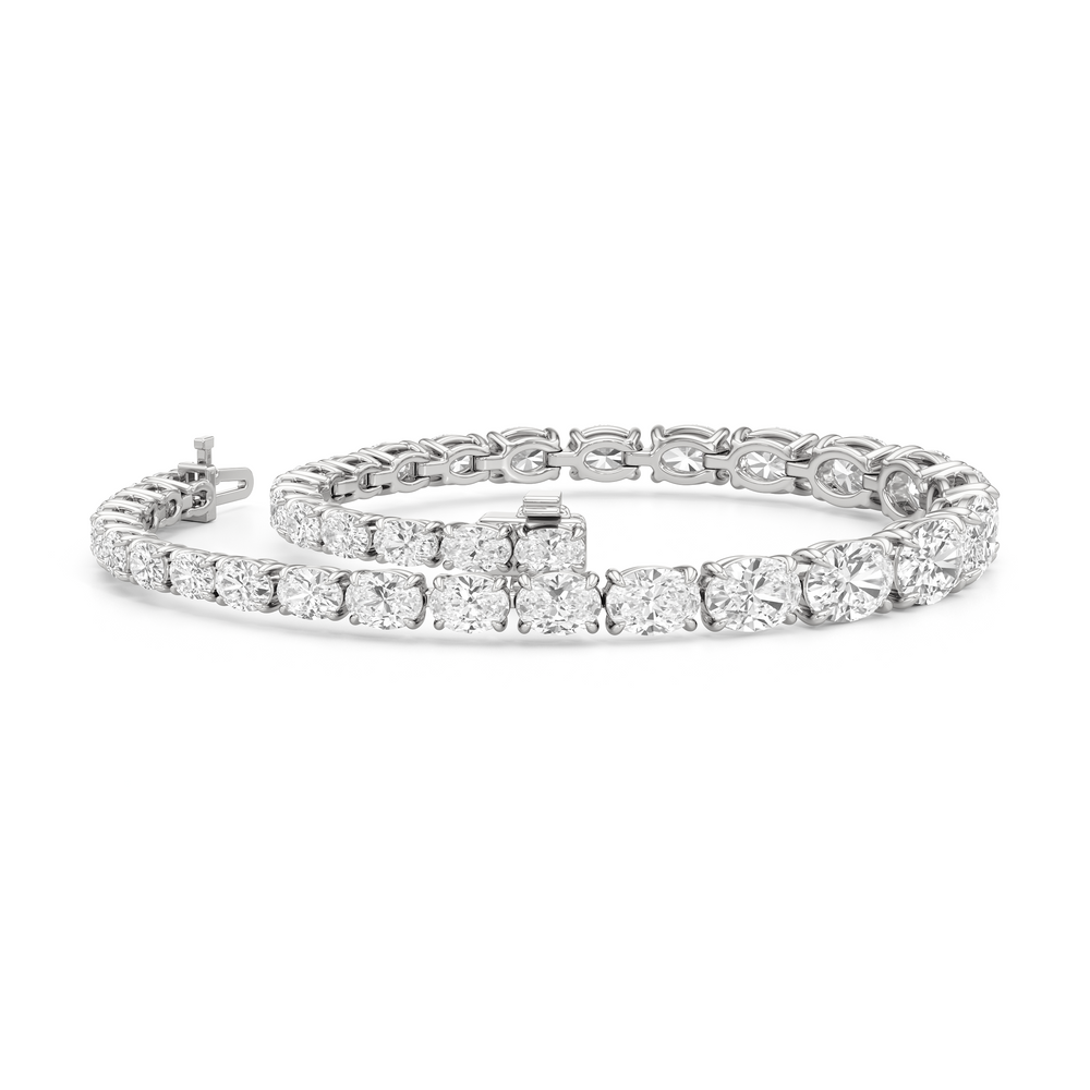 Graduating Oval Tennis Bracelet with Lab Cut Diamond in 14KT White Gold view 3
