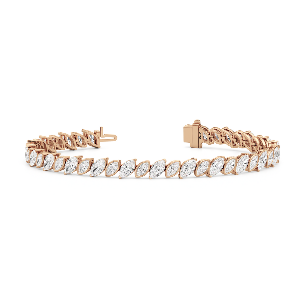 Angled Marquise Bezel Tennis Bracelet with 9 3/4 Cut Diamond in 14KT Rose Gold view 2
