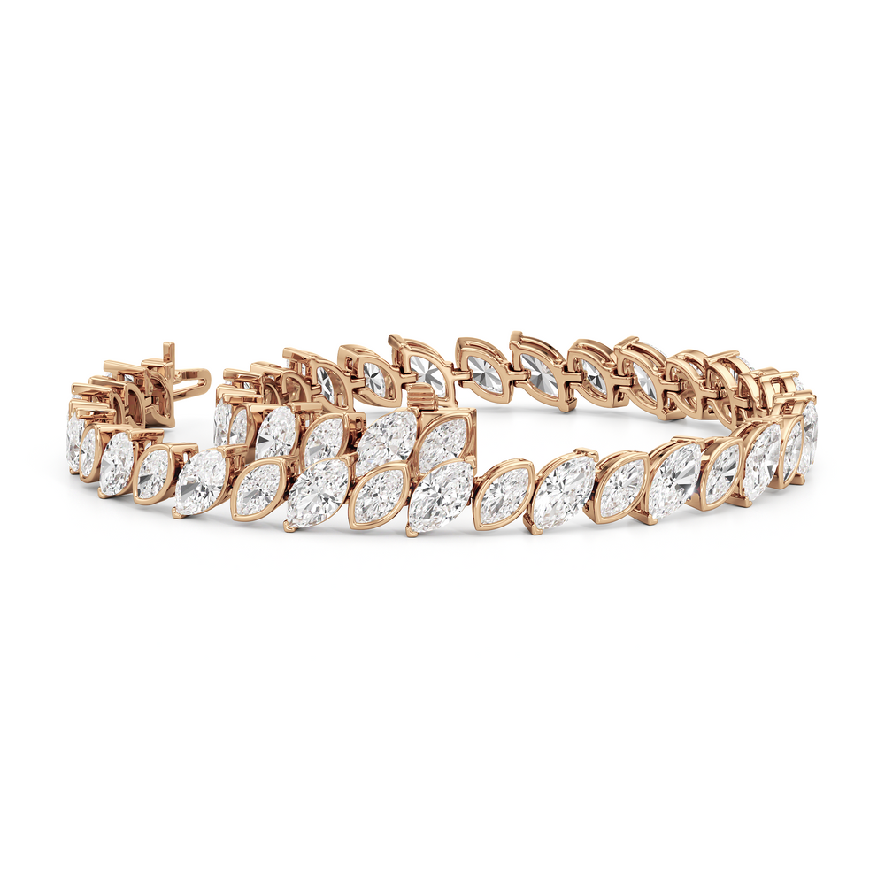 Angled Marquise Bezel Tennis Bracelet with 9 3/4 Cut Diamond in 14KT Rose Gold view 3
