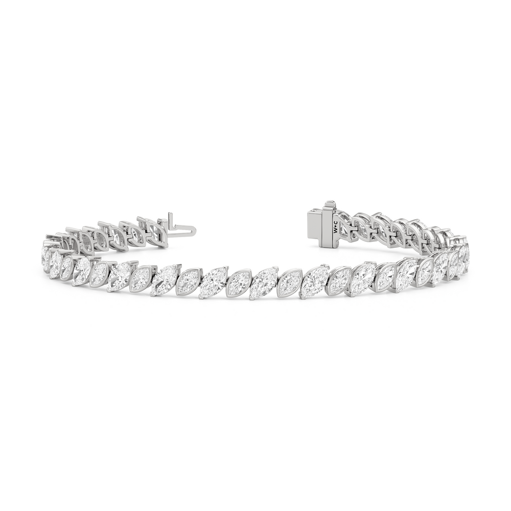 Angled Marquise Bezel Tennis Bracelet with 9 3/4 Cut Diamond in 14KT White Gold view 2
