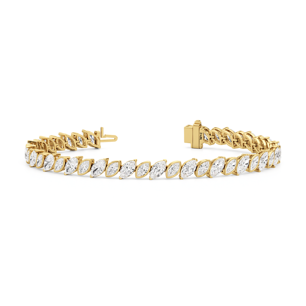 Angled Marqise Tennis Bracelet with Lab Cut Diamond in 14KT Yellow Gold view 2

