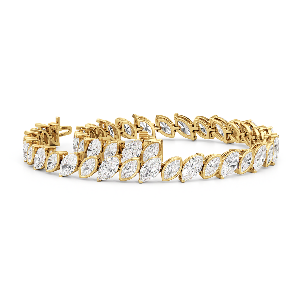 Angled Marqise Tennis Bracelet with Lab Cut Diamond in 14KT Yellow Gold view 3
