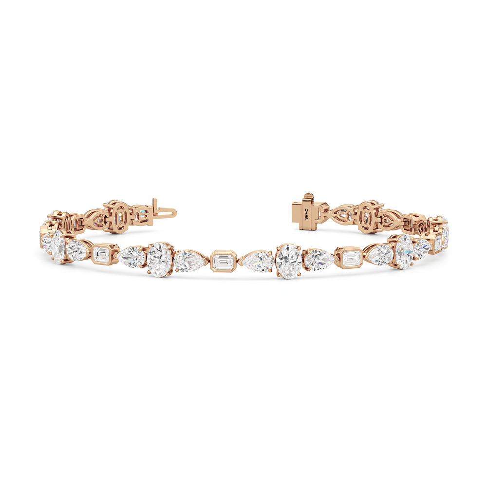 Pear Oval Sequenced with Bezeled Emerald Tennis Bracelet with Lab Cut Diamond in 14KT Rose Gold view 2

