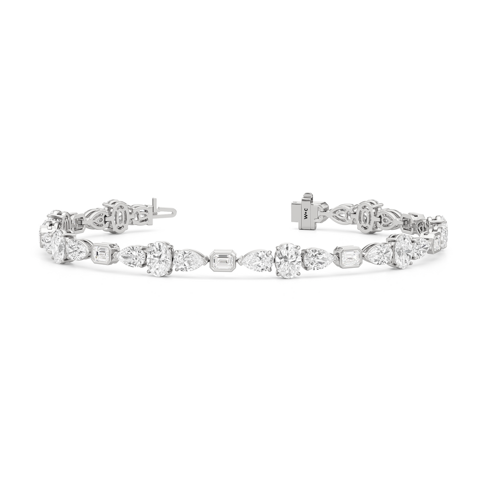 Pear Oval Sequenced with Bezeled Emerald Tennis Bracelet with Lab Cut Diamond in 14KT White Gold view 2
