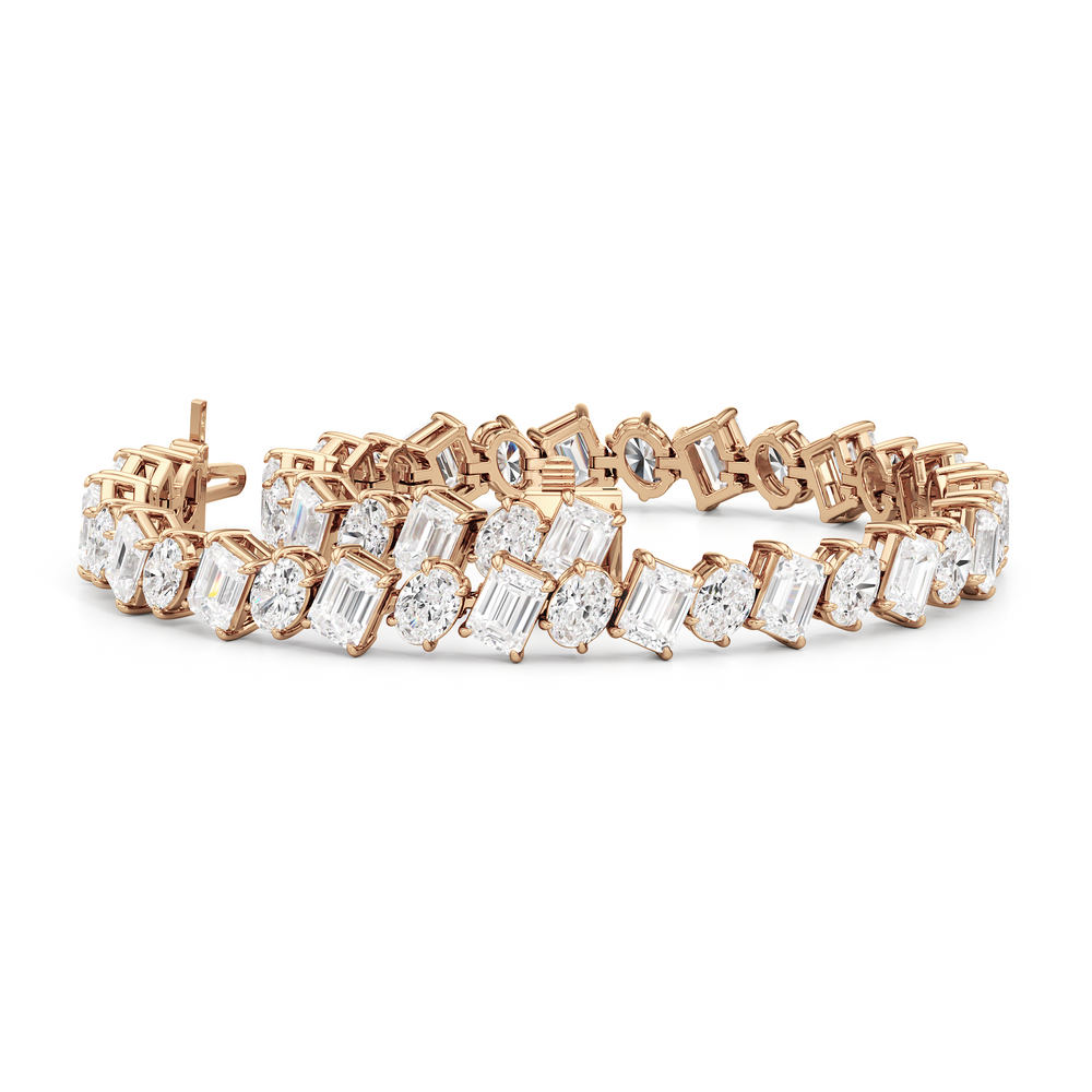 Angled Emerald and Oval Tennis Bracelet with Lab Cut Diamond in 14KT Rose Gold view 3
