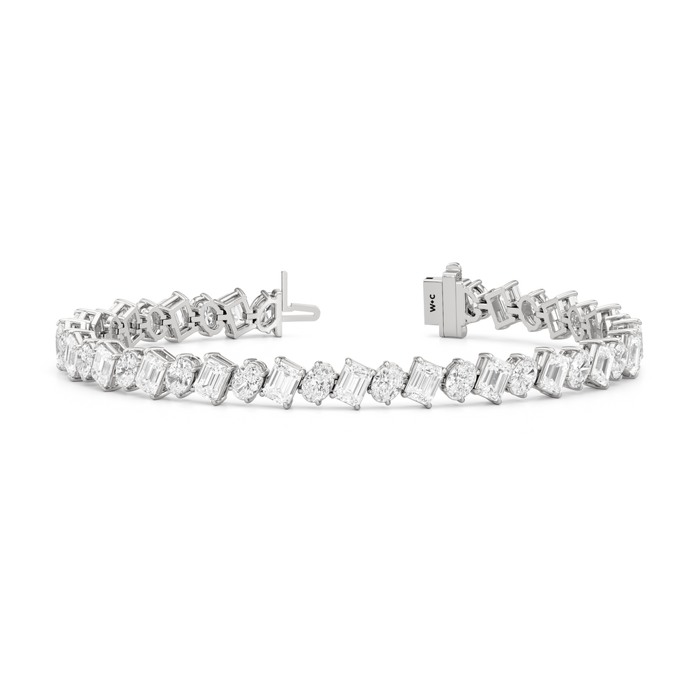 Angled Emerald and Oval Tennis Bracelet with Lab Cut Diamond in 14KT White Gold view 2
